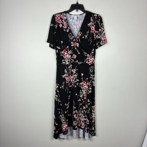 White House BM Dress Faux Wrap Floral Sz 10 Short Sleeve Stretch Work UNHEMMED